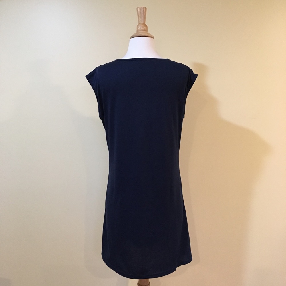 Keyhole Necklace Detail Cap Sleeve Shift Dress Navy - Picture 7 of 7